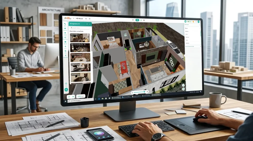 Interactive 3D floor plan displayed in Zlendo Reality software for interior design, home visualization, and architectural planning.